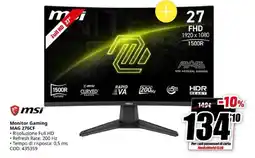 MediaWorld msi Monitor Gaming MAG 276CF offerta