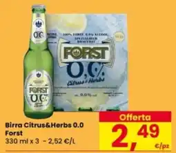 Eurospar Birra Citrus&Herbs 0.0 Forst offerta