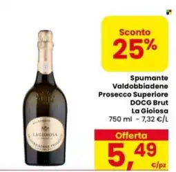 Eurospar Spumante Valdobbiadene Prosecco Superiore DOCG Brut La Gioiosa offerta