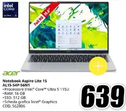 MediaWorld Notebook Aspire Lite 15 offerta