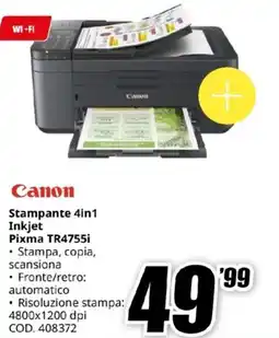 MediaWorld Canon Stampante 4in1 Inkjet Pixma TR4755i offerta
