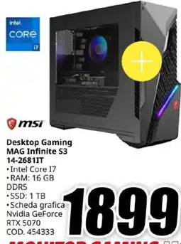 MediaWorld msi Desktop Gaming MAG Infinite S3 offerta