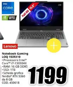 MediaWorld Lenovo Notebook Gaming LOQ 15IRX10 offerta