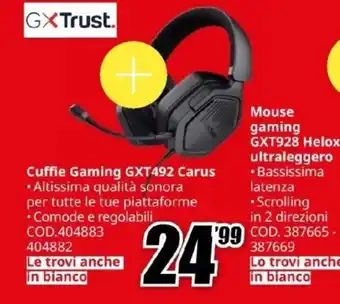 MediaWorld Cuffie Gaming GXT492 Carus offerta