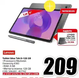 MediaWorld Lenovo Tablet Idea Tab 8+128 GB offerta