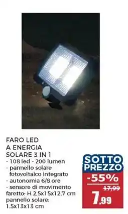 Happy Casa FARO LED A ENERGIA SOLARE 3 IN 1 offerta