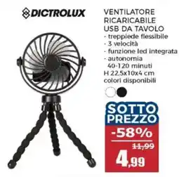 Happy Casa VENTILATORE RICARICABILE USB DA TAVOLO offerta