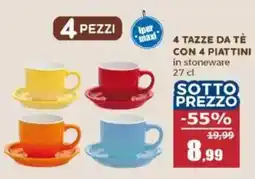 Happy Casa 4 TAZZE DA TÈ CON 4 PIATTINI offerta