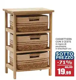 Happy Casa Cassettiera con 3 ceste in legno di paulownia offerta
