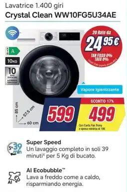 Trony Lavatrice 1.400 giri Crystal Clean offerta