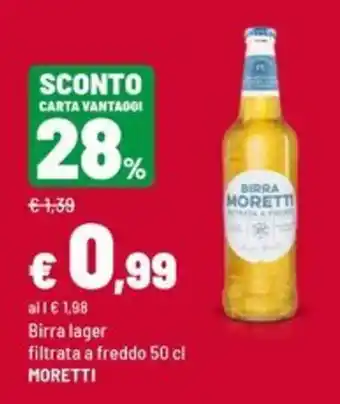 Iper La Grande Birra lager filtrata a freddo MORETTI offerta