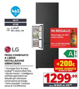 Comet Frigo combinato a libera installazione LG GBBW726AEV offerta
