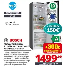 Comet BOSCH FRIGO COMBINATO A LIBERA INSTALLAZIONE KGN49OCAF - SERIE 4 offerta