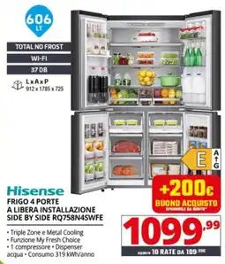 Comet Hisense FRIGO 4 PORTE A LIBERA INSTALLAZIONE SIDE BY SIDE RQ758N4SWFE offerta