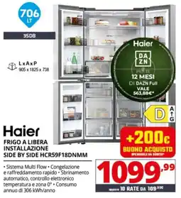 Comet Haier FRIGO A LIBERA INSTALLAZIONE SIDE BY SIDE HCR59F18DNMM offerta