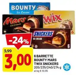 DPiù 6 BARRETTE BOUNTY MARS TWIX SNICKERS offerta