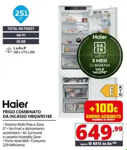 Comet Haier FRIGO COMBINATO DA INCASSO HBQW5518E offerta