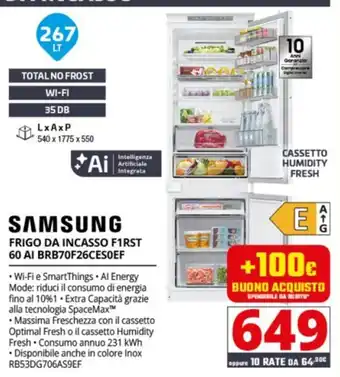 SAMSUNG FRIGO DA INCASSO F1RST 60 AI BRB70F26CES0EF