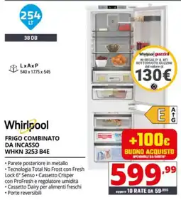 Comet Whirlpool FRIGO COMBINATO DA INCASSO WHKN 3253 B4E offerta