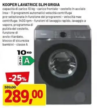 KOOPER LAVATRICE SLIM GRIGIA