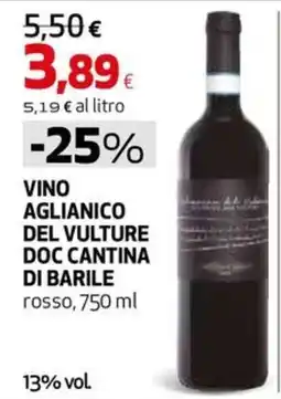 Ipercoop Vino Aglianico del Vulture DOC Cantina di Barile offerta