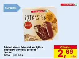 Eurospar 6 Gelati stecco Extrastek vaniglia e cioccolato variegati al cacao Despar offerta