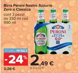 Carrefour Birra Peroni Nastro Azzurro Zero o Classica offerta