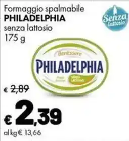 Supermercati Vinci Formaggio spalmabile PHILADELPHIA senza lattosio offerta