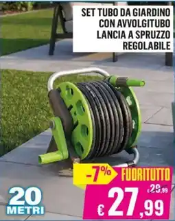 Satur SET TUBO DA GIARDINO CON AVVOLGITUBO LANCIA A SPRUZZO REGOLABILE offerta