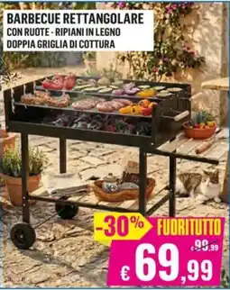 Satur BARBECUE RETTANGOLARE CON RUOTE - RIPIANI IN LEGNO DOPPIA GRIGLIA DI COTTURA offerta