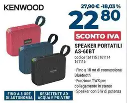 Sinergy KENWOOD SPEAKER PORTATILI AS-60BT offerta