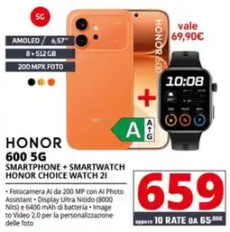 Comet Honor 600 5G smartphone + smartwatch honor choice watch 2I offerta