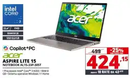 Comet Copilot+PC acer ASPIRE LITE 15 offerta