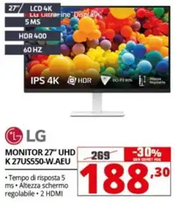 Comet LG MONITOR 27" UHD K 27US550-W.AEU offerta