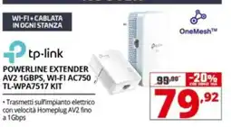 Comet tp-link POWERLINE EXTENDER AV2 1GBPS, WI-FI AC750 TL-WPA7517 KIT offerta
