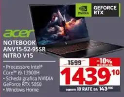 Comet acer NOTEBOOK ANV15-52-95SR NITRO V15 offerta