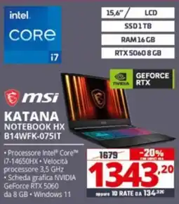 Comet msi KATANA NOTEBOOK HX B14WFK-075IT offerta