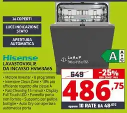 Comet Hisense LAVASTOVIGLIE DA INCASSO HV663A65 offerta