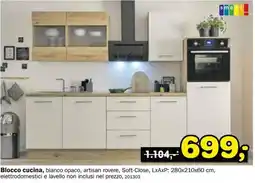 Dipo Arredamenti Blocco cucina, bianco opaco, artisan rovere, Soft-Close offerta