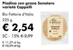 NaturaSì Piadina con grano Senatore varietà Cappelli Bio Fattorie d'Italia offerta