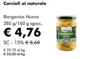 NaturaSì Carciofi al naturale Biorganica Nuova offerta