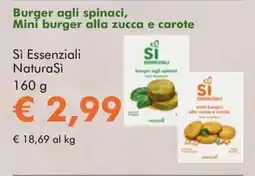 NaturaSì Burger agli spinaci, Mini burger alla zucca e carote Si Essenziali NaturaSi offerta