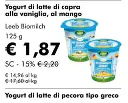 NaturaSì Yogurt di latte di capra alla vaniglia, al mango Leeb Biomilch offerta