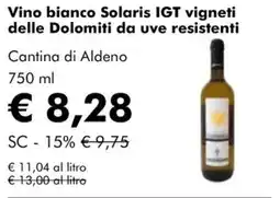 NaturaSì Vino bianco Solaris IGT vigneti delle Dolomiti da uve resistenti offerta