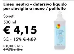 NaturaSì Linea neutra - detergente liquido per stoviglie a mano / pulitutto Sonett offerta