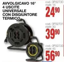 Mondo Brico AVVOLGICAVO 16° 4 USCITE UNIVERSALE CON DISGIUNTORE TERMICO offerta