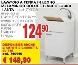 Mondo Brico LAVATOIO A TERRA IN LEGNO MELAMINICO COLORE BIANCO LUCIDO offerta