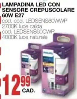 Mondo Brico LAMPADINA LED CON SENSORE CREPUSCOLARE 60W E27 offerta