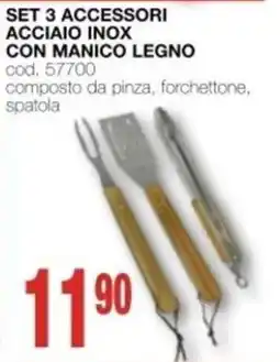 Mondo Brico SET 3 ACCESSORI ACCIAIO INOX CON MANICO LEGNO offerta