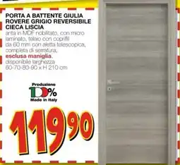 Mondo Brico PORTA A BATTENTE GIULIA ROVERE GRIGIO REVERSIBILE CIECA LISCIA offerta